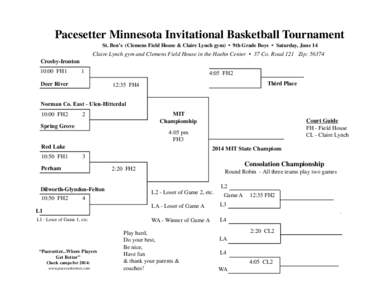 Pacesetter Minnesota Invitational Basketball Tournament St. Ben’s (Clemens Field House & Claire Lynch gym) • 9th Grade Boys • Saturday, June 14 Claire Lynch gym and Clemens Field House in the Haehn Center • 37 Co