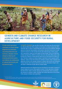 ©FAO/Giulio Napolitano  NEW RESEARCH METHODS AND TRAINING MATERIALS GENDER AND CLIMATE CHANGE RESEARCH IN AGRICULTURE AND FOOD SECURITY FOR RURAL