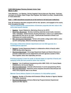 CAES 2020 Strategic Planning Outreach Action Team March 11, 2013 Team Members: Lori Bledsoe, Christa Campbell, Dennis Hancock, Ray Hicks, Todd Hurt (co-chair), Liz Kramer, Dean Pringle, Paul Pugliese, Kim Siebert (co-cha