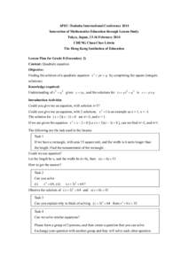 Microsoft Word - Lesson Plan  (Quadratic EQT) Japan Lesson Study 2014