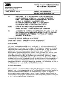 Family Investment Administration Department of Human Resources 311 West Saratoga Street Baltimore MD[removed]Control Number: #11-12