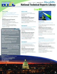 National Technical Reports Newsletter volume 4 • number 2 • August 15th, 2011 PB2011111843 Green Jobs Training: A Catalog of Training Opportunities for Green Infrastructure
