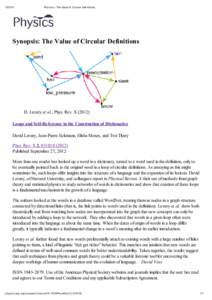 Phy sics - The Value of Circular Def initions Synopsis: The Value of Circular Definitions