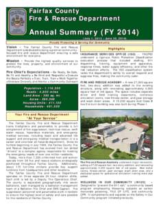 Fairfax County Fire & Rescue Department Annual Summary (FY[removed]July 1, [removed]June 30, 2014) Proudly Protecting & Serving Our Community