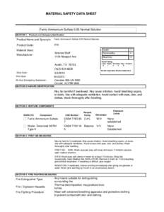 MATERIAL SAFETY DATA SHEET  Ferric Ammonium Sulfate 0.05 Normal Solution SECTION 1 . Product and Company Idenfication  Product Name and Synonym: