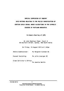 SPECIAL COMMISSION OF INQUIRY INTO MATTERS RELATING TO THE POLICE INVESTIGATION OF CERTAIN CHILD SEXUAL ABUSE ALLEGATIONS IN THE CATHOLIC DIOCESE OF MAITLAND-NEWCASTLE  In-Camera Hearing of [AP]