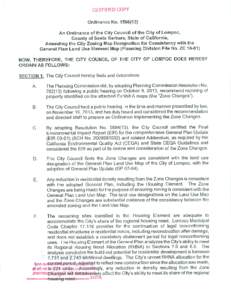 CERTIFIED COPY Ordinance No[removed]An Ordinance of the City Council of the City of Lompoc, County of Santa Barbara, State of California, Amending the City Zoning Map Designation for Consistency with the