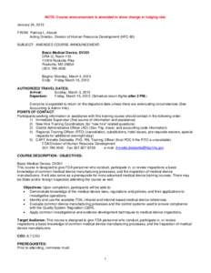 Microsoft Word - DV201 Basic Medical Device Course Announcement March 4-15 2013amended.doc