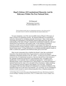 Animuswww.swgc.mun.ca/animus  Hegel’s Defence Of Constitutional Monarchy And Its Relevance Within The Post-National State.  Eli Diamond