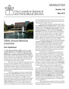 Council on Botanical and Horticultural Libraries (CBHL), Newsletter, Issue 129, May 2013