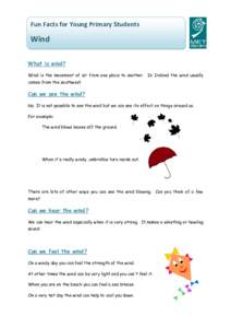 Fun Facts for Young Primary Students  Wind What is wind? Wind is the movement of air from one place to another. In Ireland the wind usually comes from the southwest.