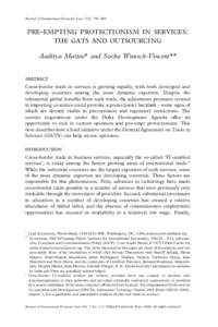 Journal of International Economic Law 7(4), 765–800  pre-empting protectionism in services: the gats and outsourcing Aaditya Mattoo* and Sacha Wunsch-Vincent**