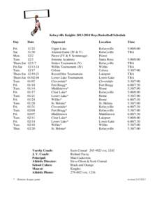 Kelseyville Knights[removed]Boys Basketball Schedule Day Date  Opponent