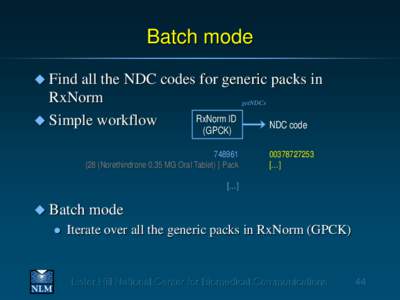 Batch mode  Find all the NDC codes for generic packs in RxNorm getNDCs