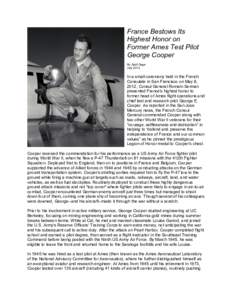 France Bestows Its Highest Honor on Former Ames Test Pilot George Cooper By April Gage July 2012