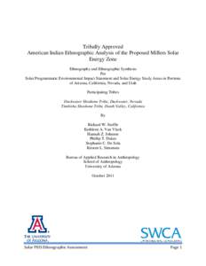 Tribally Approved American Indian Ethnographic Analysis of the Proposed Millers Solar Energy Zone