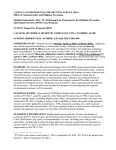 FY 2014 Request for Proposals for the Pollution Prevention Information Network (PPIN) Grant Program