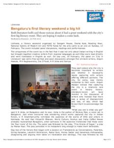 Citizen Matters: Bengaluru’s first literary weekend a big hit:33 AM BANGALORE, Wednesday, 22 Feb 2012