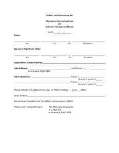 TEN MILE LAKE ASSOCIATION, INC. MEMBERSHIP APPLICATION FORM AND DIRECTORY INFORMATION RECORD DATE: ____/____/_____