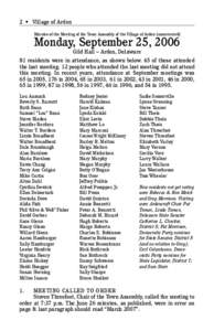 2 • Village of Arden Minutes of the Meeting of the Town Assembly of the Village of Arden (uncorrected) Monday, September 25, 2006 Gild Hall – Arden, Delaware 81 residents were in attendance, as shown below. 45 of the