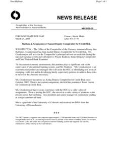 Economy of the United States / Business / Comptroller / National bank / United States federal banking legislation / John C. Dugan / Lawrence O. Murray / Office of the Comptroller of the Currency / Banks / Finance