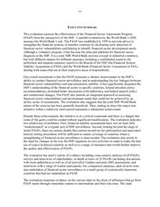 Executive Summary -- IMF Independent Evaluation Office - Report on the Evaluation of the Financial Sector Assessment Program, January 5, 2006