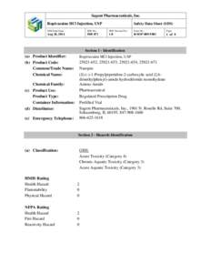 Sagent Pharmaceuticals, Inc. Ropivacaine HCl Injection, USP Safety Data Sheet (SDS)  SDS Issue Date: