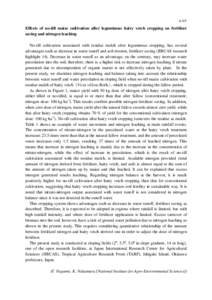 A-05  Effects of no-till maize cultivation after leguminous hairy vetch cropping on fertilizer saving and nitrogen leaching No-till cultivation associated with residue mulch after leguminous cropping, has several advanta