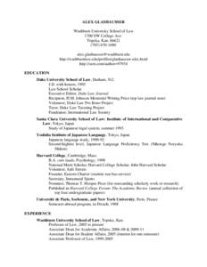 Resume - Alex Glashausser - Washburn University School of Law