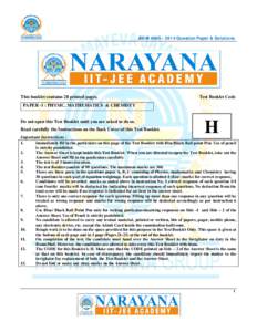 JEE-MAINS – 2014 Question Paper & Solutions  This booklet contains 28 printed pages. Test Booklet Code