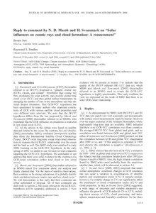 JOURNAL OF GEOPHYSICAL RESEARCH, VOL. 109, D14206, doi:[removed]2003JD004479, 2004  Reply to comment by N. D. Marsh and H. Svensmark on ‘‘Solar