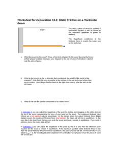 Worksheet for Exploration 13.2: Static Friction on a Horizontal Beam You hold a piece of wood by pushing it horizontally against a wall as shown in the animation (position is given in meters).