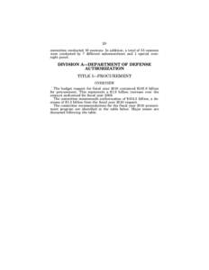 20 committee conducted 19 sessions. In addition, a total of 55 sessions were conducted by 7 different subcommittees and 1 special oversight panel. DIVISION A—DEPARTMENT OF DEFENSE AUTHORIZATION