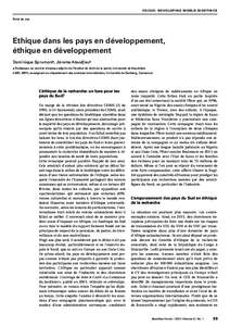 FOCUS: DEVELOPING WORLD BIOETHICS Point de vue Ethique dans les pays en développement, éthique en développement Dominique Sprumonta, Jérome Ateudjieub
