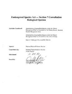 Executive Summary and Chapters: Endangered Species Act - Section 7 Consultation Biological Opinion