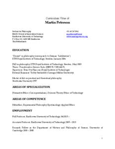 Curriculum Vitae of  Martin Peterson Section for Philosophy IE&IS / School of Innovation Sciences Eindhoven University of Technology