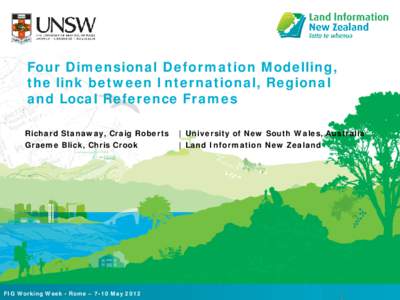 Four Dimensional Deformation Modelling, the link between International, Regional and Local Reference Frames Richard Stanaway, Craig Roberts Graeme Blick, Chris Crook