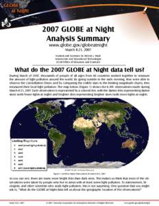 2007 GLOBE at Night Analysis Summary www.globe.gov/globeatnight March 8-21, 2007  Analysis and Summary by Dennis L. Ward