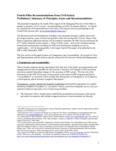 Fourth Pillar Recommendations from Civil Society  Preliminary Summary of Principles, Issues and Recommendations; IMF Policy Paper; July 1, 2009