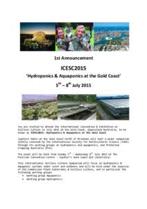 1st Announcement  ICESC2015 ‘Hydroponics & Aquaponics at the Gold Coast’ 5th – 8th July 2015