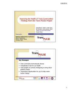 [removed]Improving the Health of Trans Communities: Findings from the Trans PULSE Project