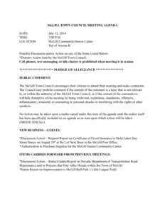 McGILL TOWN COUNCIL MEETING AGENDA DATE: TIME: LOCATION:  July 15, 2014