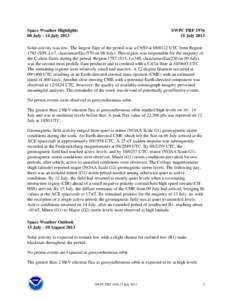 Space Weather Highlights 08 July - 14 July 2013 SWPC PRF[removed]July 2013