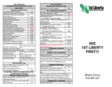 FEE SCHEDULE STANDARD FEES THAT APPLY TO ALL ACCOUNTS Miscellaneous Share Fees In-House Bill Payer Usage Fee Credit Union Check Fee to 3rd party