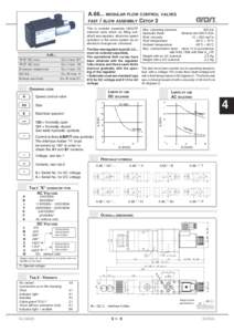 A[removed]MODULAR FLOW CONTROL VALVES FAST / SLOW ASSEMBLY CETOP 3 This is modular assembly ON/OFF solenoid valve which, by fitting suitable 2 way regulator, allows two speed operation in the same system via an electrical 