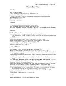 Arthur Goldhammer CV – Page 1 of 7  Curriculum Vitae