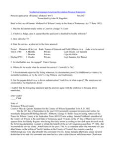 Southern Campaign American Revolution Pension Statements Pension application of Samuel Motheral W971 Transcribed by John W. Ragsdale fn42NC