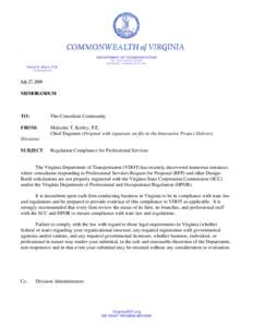 DEPARTMENT OF TRANSPORTATION 1401 EAST BROAD STREET RICHMOND, VIRGINIA[removed]David S. Ekern, P.E. COMMISSIONER