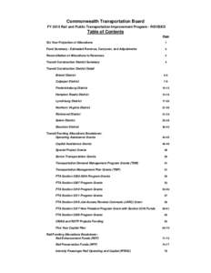 Commonwealth Transportation Board FY 2015 Rail and Public Transportation Improvement Program - REVISED Table of Contents Page