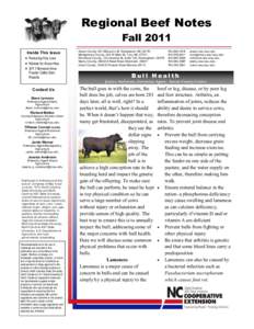 Regional Beef Notes Fall 2011 Inside This Issue • Reducing Hay Loss • Nickels for Know-How • 2011 Norwood Area